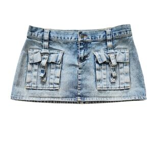 Misdemeanor Denim Cargo Micro Mini Skirt Sz 7 Y2K Vintage Low Rise Blue 2000s